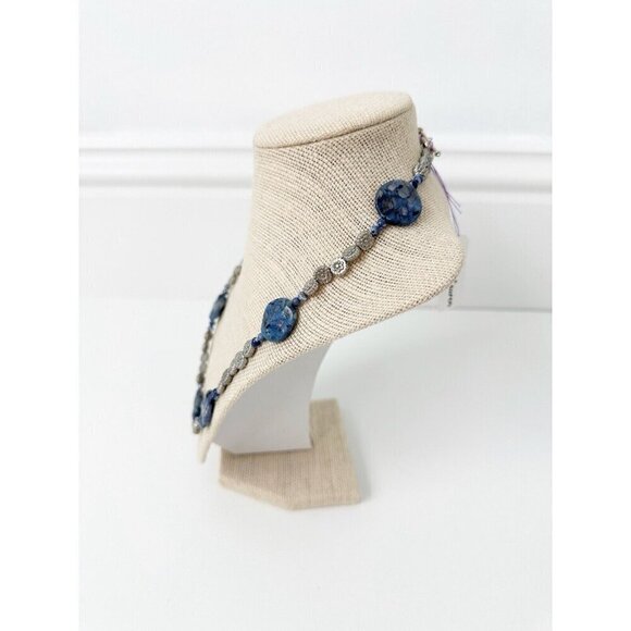 NWT Genuine Sodalite & Metallic Beads Necklace Blue Silver - Picture 5 of 5